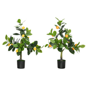 HOMCOM Set of 2 Artificial Plants, Lemon and Orange Tree with Pot, for Home Indoor Outdoor Decor, 60cm