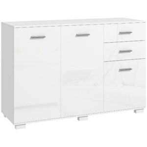 HOMCOM Sideboard, Modern Storage Cabinet w/ 2 Drawers, 3 Doors, Adjustable Shelves, Kitchen Cabinet for Living Room, Dining Room, High Gloss