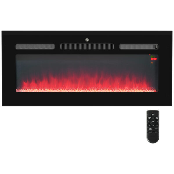 HOMCOM 102cm Electric Fireplace, 2000W Recessed and Wall Mounted Electric Fire with Remote Control, 9 Flame Colour and Crystal,