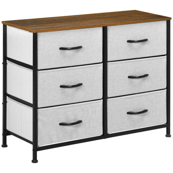 HOMCOM Chest of Drawers, Fabric Storage Drawers, Industrial Bedroom Dresser w/6 Fabric Drawers, Steel Frame, Wooden Top for Nursery, Living Room