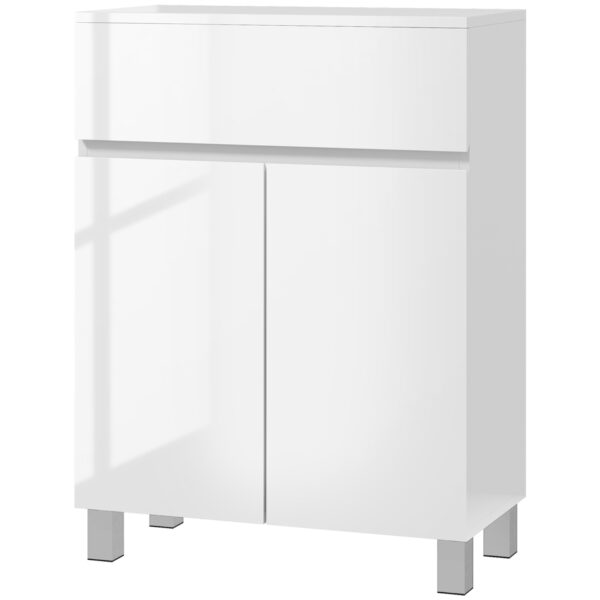 Kleankin High Gloss Bathroom Cabinet, Freestanding Storage Cupboard Storage, Bathroom Storage Unit with Drawer and Adjustable Shelf,