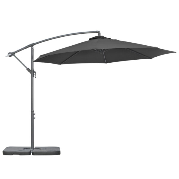 Outsunny 3m Garden Banana Parasol Cantilever Umbrella with Crank Handle, Cross Base, Weights and Cover for Outdoor, Hanging Sun Shade,