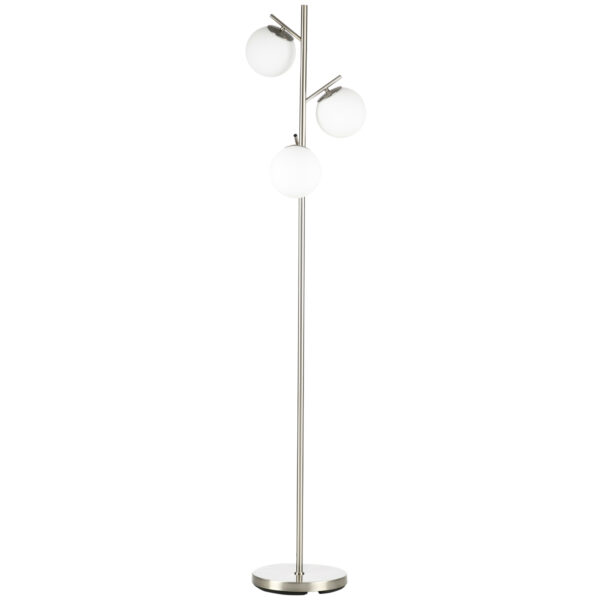 HOMCOM 3Light Tree Floor Lamps for Living Room, Modern Standing Lamp for Bedroom with Globe Lampshade, Steel Base, Bulb not Included,