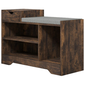 HOMCOM Shoe Storage with Seat, Upholste Entryway Bench, Shoe Bench with Drawer and 3 Open Shelves for Hallway