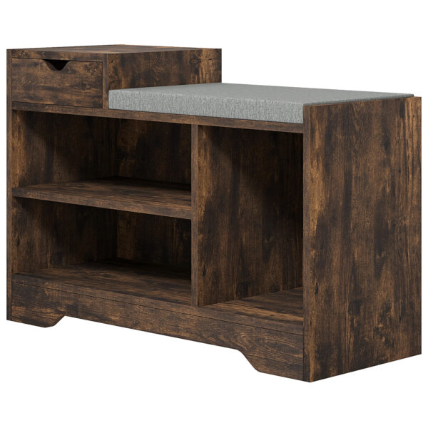 HOMCOM Shoe Storage with Seat, Upholste Entryway Bench, Shoe Bench with Drawer and 3 Open Shelves for Hallway