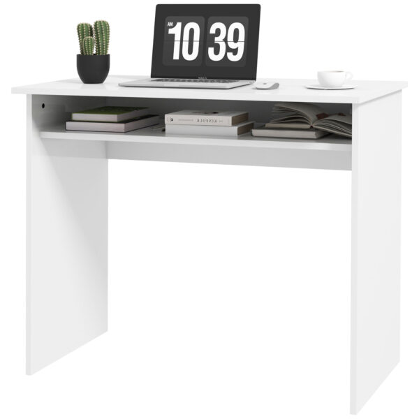 HOMCOM 90 x 50cm Computer Table, Modern Home Office Desk, Small Writing Desk with Storage Shelf, High Gloss