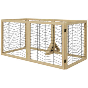 PawHut 6 Panels Pet Gate, Wooden Foldable Dog Barrier w 2PCS Support Feet, for Small Medium Dogs  Natural Wood Finish