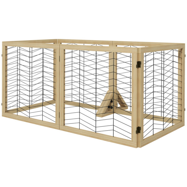 PawHut 6 Panels Pet Gate, Wooden Foldable Dog Barrier w 2PCS Support Feet, for Small Medium Dogs  Natural Wood Finish