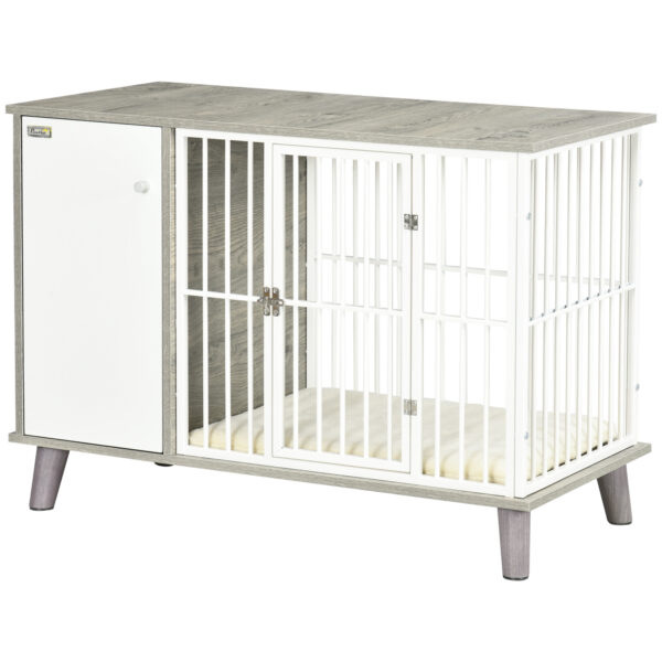 PawHut Dog Crate Furniture, Indoor Pet Kennel Cage, Top End Table w/ Soft Cushion, Lockable Door, for Small Dogs, 98 x 48 x 70.5 cm