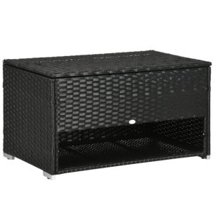 Outsunny Rattan Garden Storage Box, Outdoor PE Wicker Deck Doxes w/ Shoe Layer for Indoor, Outdoor, Spa,