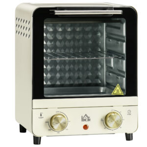 HOMCOM Convection Mini Oven, 15L Electric Oven & Grill w/ Adjustable Temperature, Timer, Baking Tray, Wire Rack, Crumb Tray, 1000W,