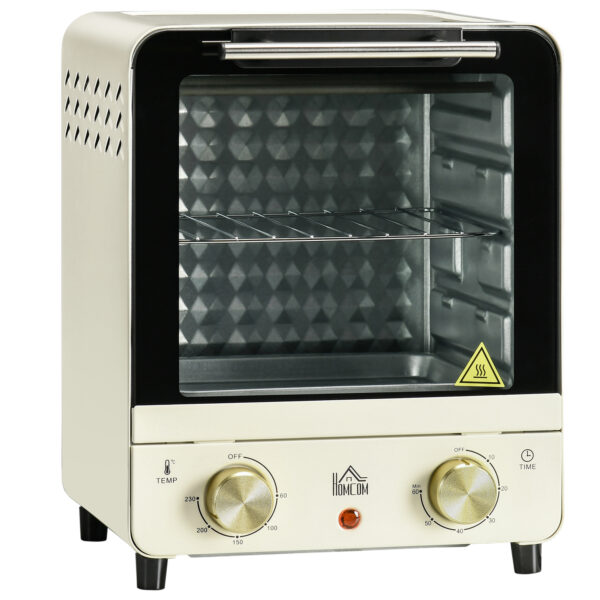 HOMCOM Convection Mini Oven, 15L Electric Oven & Grill w/ Adjustable Temperature, Timer, Baking Tray, Wire Rack, Crumb Tray, 1000W,