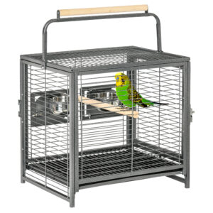 PawHut Metal Parrot Cage Bird Carrier Cheek Canary Parakeet Cockatiel Small Parrot Travel Breeding Cage Wooden Perch
