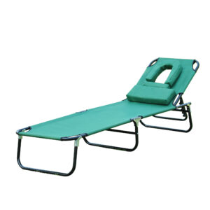 Outsunny Foldable Outdoor Sun Lounger Adjustable Backrest Reclining Chair with Pillow and Reading Hole Garden Beach,