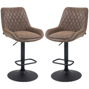 HOMCOM Retro Bar Stools Set of 2, Adjustable Kitchen Stool, Upholste Bar Chairs with Back, Swivel Seat,