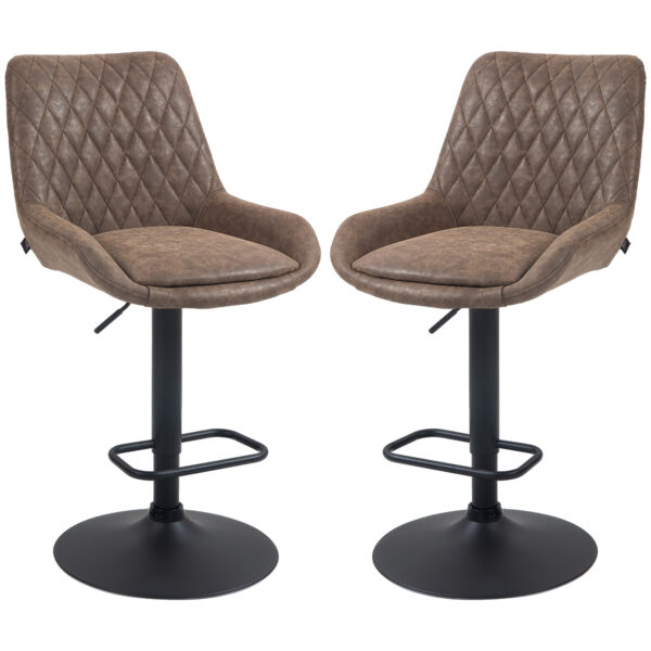 HOMCOM Retro Bar Stools Set of 2, Adjustable Kitchen Stool, Upholste Bar Chairs with Back, Swivel Seat,