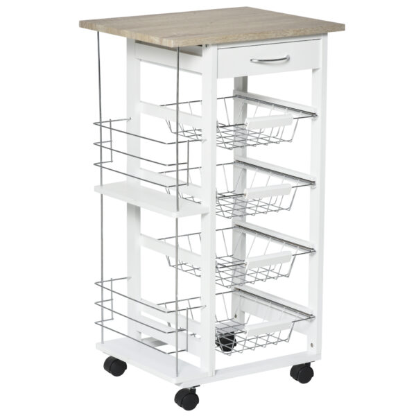 HOMCOM Rolling Kitchen Cart, Utility Storage Cart with 4 Basket Drawers & Side Racks, Wheels for Dining Room,
