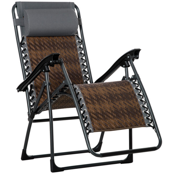 Outsunny Outdoor Zero Gravity Folding Sun Lounge Chair with Headrest, Recliner Chair w/ Cup and Phone Holder for Garden, Balcony, Deck,