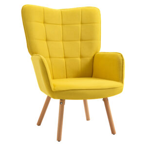 HOMCOM Modern Accent Chair VelvetTouch Tufted Wingback Armchair Upholste Leisure Lounge Sofa Club Chair with Wood Legs,