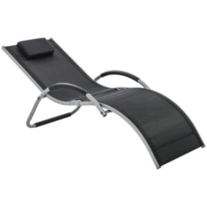 Outsunny Ergonomic Lounger Chair Portable Armchair with Removable Headrest Pillow for Garden Patio Outside All Aluminium Frame