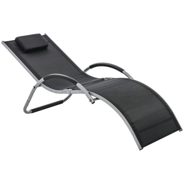 Outsunny Ergonomic Lounger Chair Portable Armchair with Removable Headrest Pillow for Garden Patio Outside All Aluminium Frame