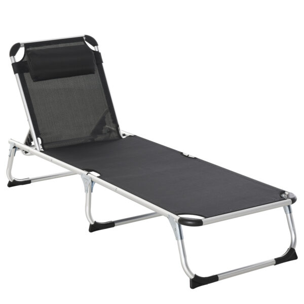 Outsunny Foldable Reclining Sun Lounger Lounge Chair Camping Bed Cot with Pillow 5Level Adjustable Back Aluminium Frame