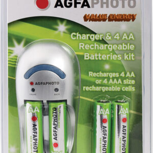 AGFA PHOTO Economy Overnight Charger - Supplied with 4x AA 800mAH Batteries