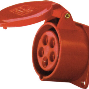 400 V Red 16 A 5 Contact High Current Straight Outlet Panel Mount