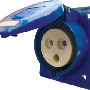 230 V Blue 32 A 3 Contact High Current Angled Outlet Panel Mount
