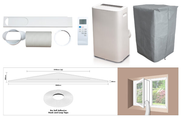 Prem-I-Air 14,000 BTU Portable Local Air Conditioner With Remote Control and Universal Window Fixing Kit and Dust Cover.