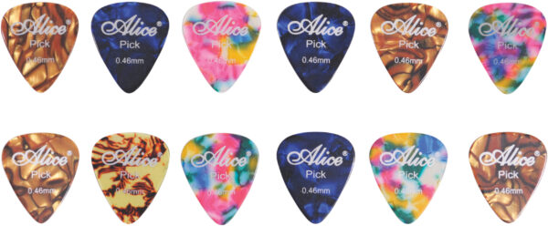 12 Assorted Colour (3 Designs) Celluloid Guitar Picks