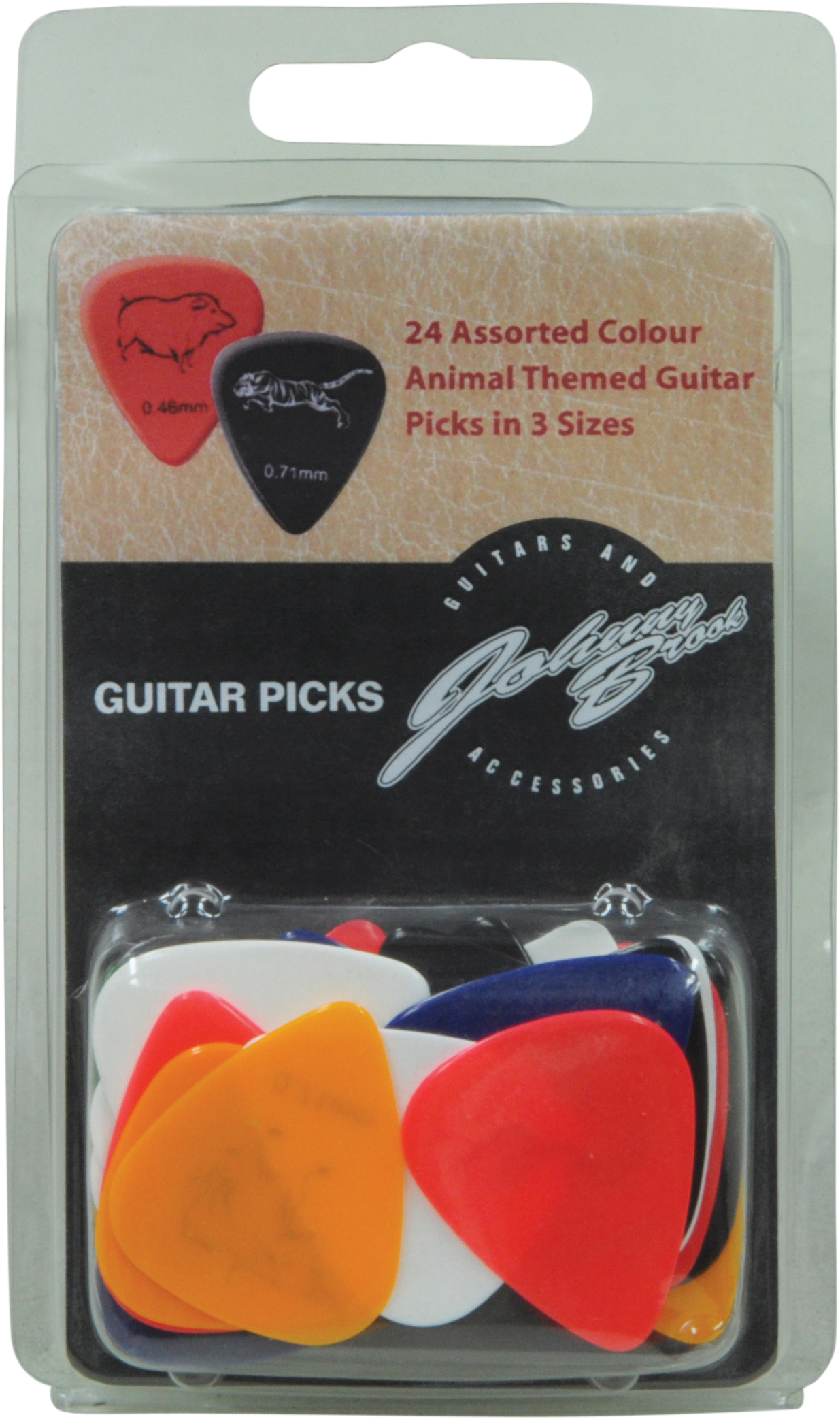 24 Assorted Colour Animal Themed Guitar Picks in Three Sizes