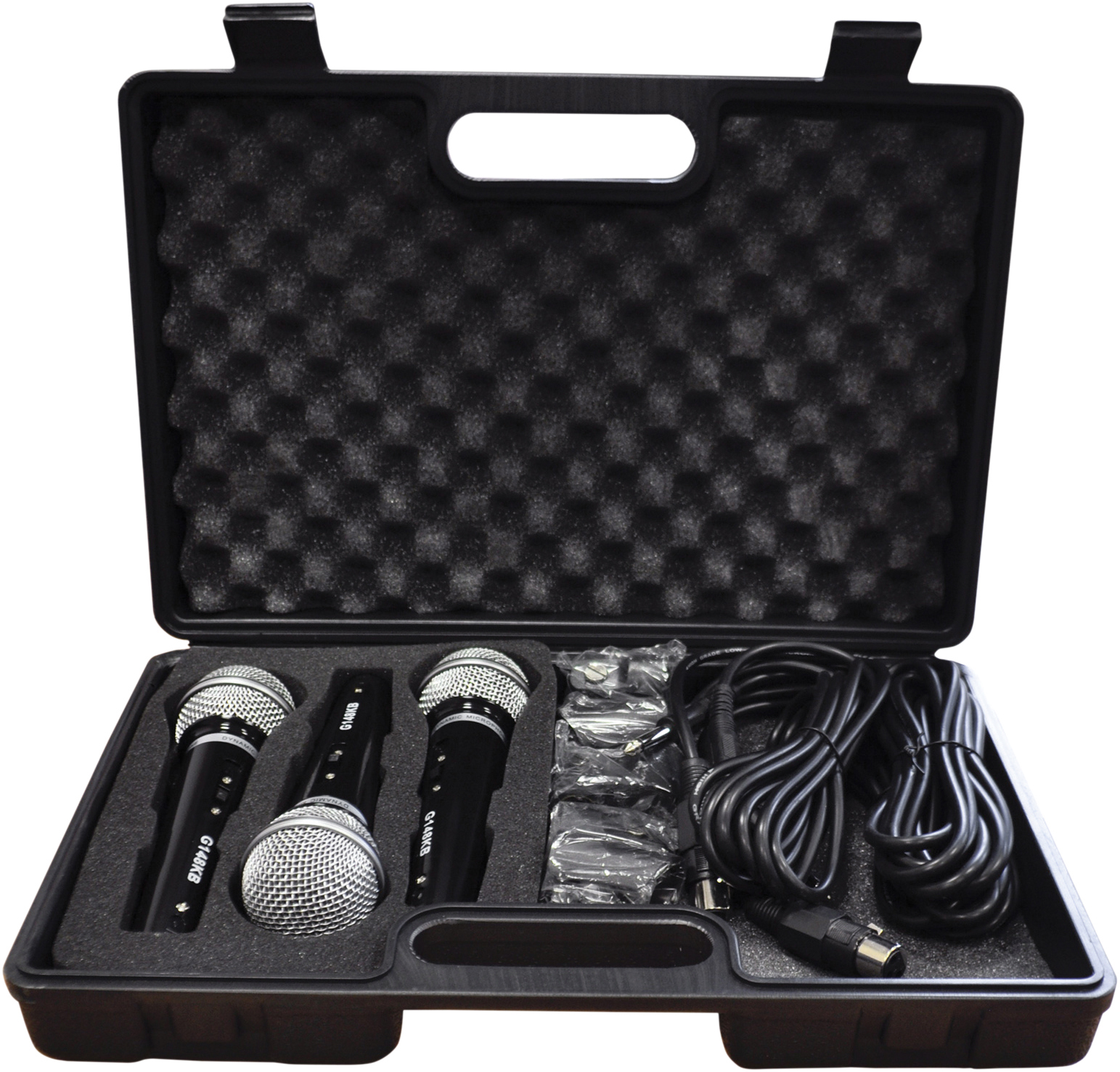 Soundlab Dynamic Vocal Microphone Kit with 3 Plastic Microphones, Leads and Carry Case