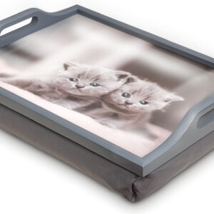 St Helens Home and Garden Wooden Lap Tray with Kitten Design and Cushion