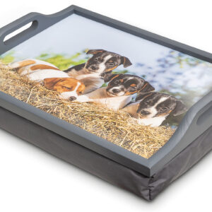 St Helens Home and Garden Wooden Lap Tray with Puppy Design and Cushion