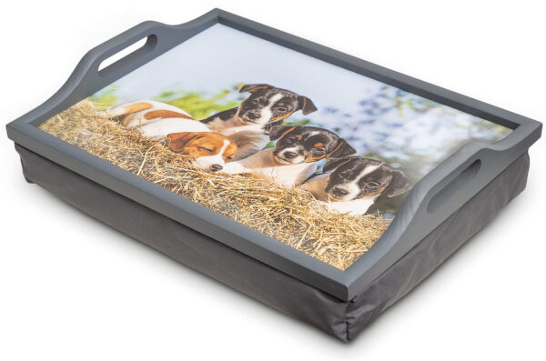 St Helens Home and Garden Wooden Lap Tray with Puppy Design and Cushion