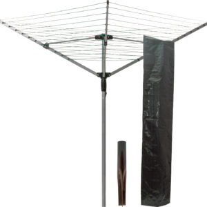 Outdoor 4 Arm Rotary Clothes Dryer with Ground Spike and Woven Cover