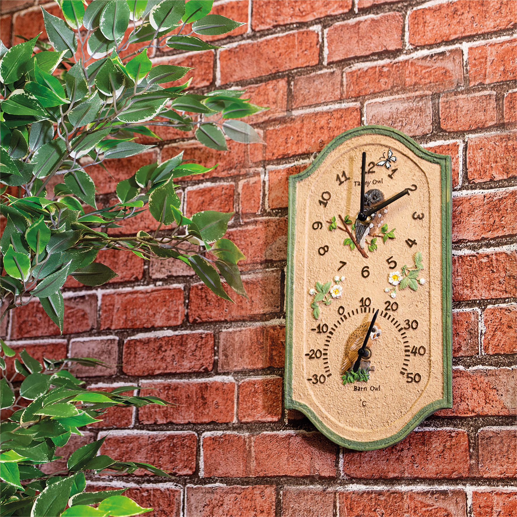 Owl Design Indoor /Outdoor Clock and Thermometer