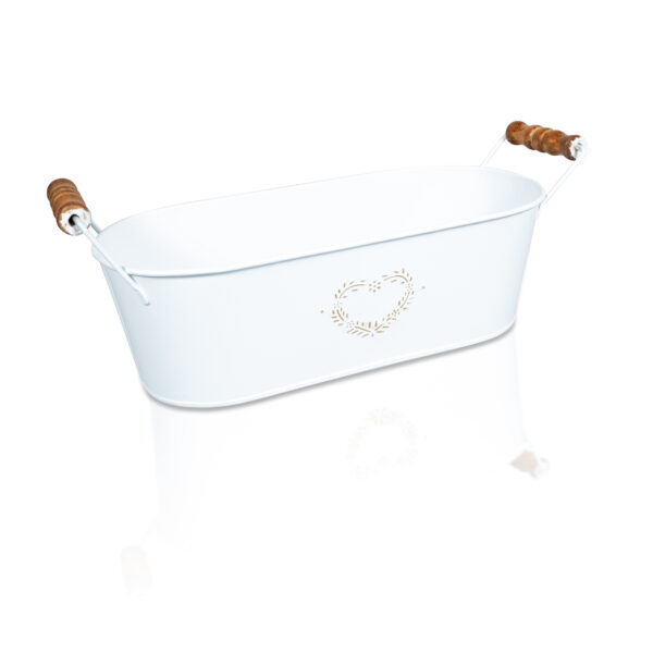 St Helens Home and Garden Oval Metal Planter With Handles White
