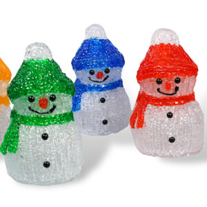 Xmas Haus Set of 4 Acrylic Outdoor/Indoor Snowmen Battery Operated With Timer and 8x4 LED's