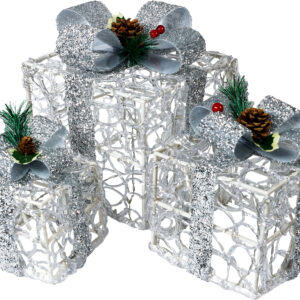 Xmas Haus Set of 3 LED Light Up Christmas Boxes Battery Operated With Timer, 8 Patterns and 60 LED's