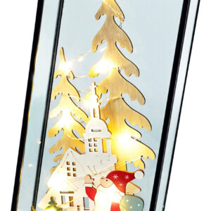 Xmas Haus Hurricane Glass Holder with Light Up Festive Village and Santa Scene Battery Operated