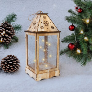 St Helens Home and Garden Battery Powered Pre-Lit Wooden Christmas Lantern