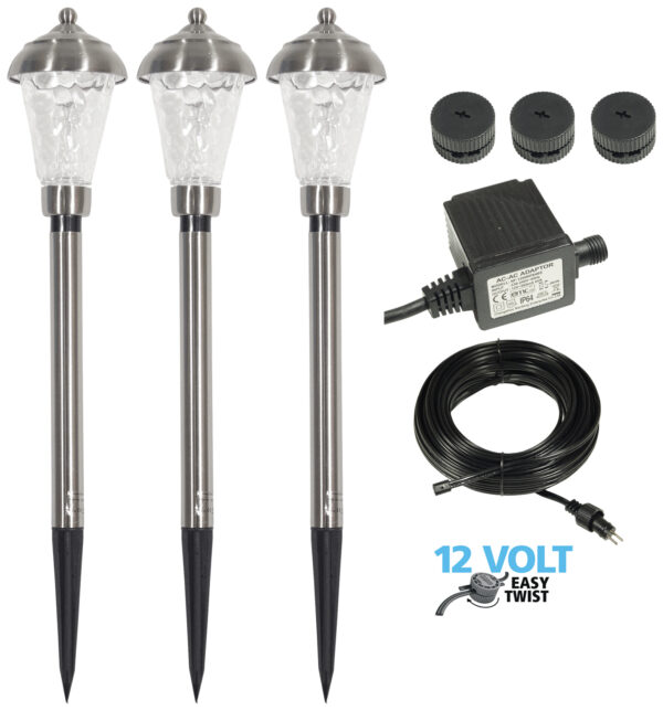 Luxform Lighting Nantes Starter Kit Garden Spikes in Stainless Steel - 3 Pack
