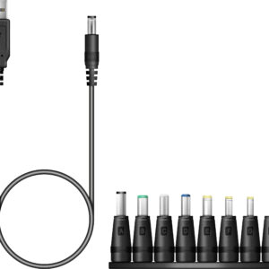 USB to DC 5.5x2.1mm Power Cable Supplied with 8 Connectors - 1m Cable