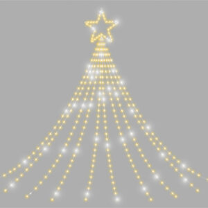 Xmas Haus Waterfall  2D Christmas Tree with Warm White LEDs, Star Top, 10% Twinkle, Timer PSU