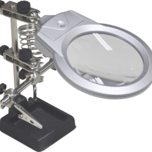 Illuminated Helping Hands with 90 mm Magnifier Lens, Soldering Iron Rest, 2 Articulated Arms and 2 LED lights